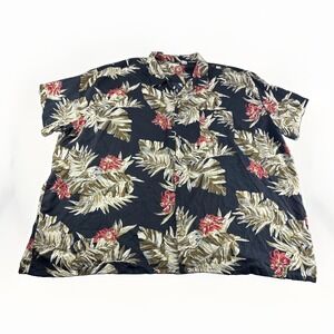 King Size Hawaiian Shirt Men 6XL Floral Rayon Black Short Sleeve Button Up Aloha